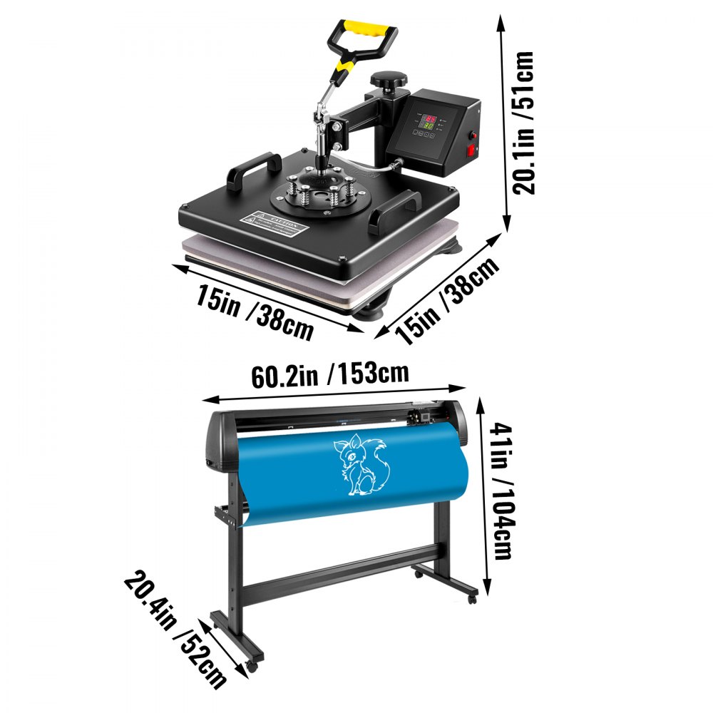 VEVOR 6 In 1 Mug Hat Heat Press & 53 Inch Vinyl Cutter Machine w/ Floor Stand