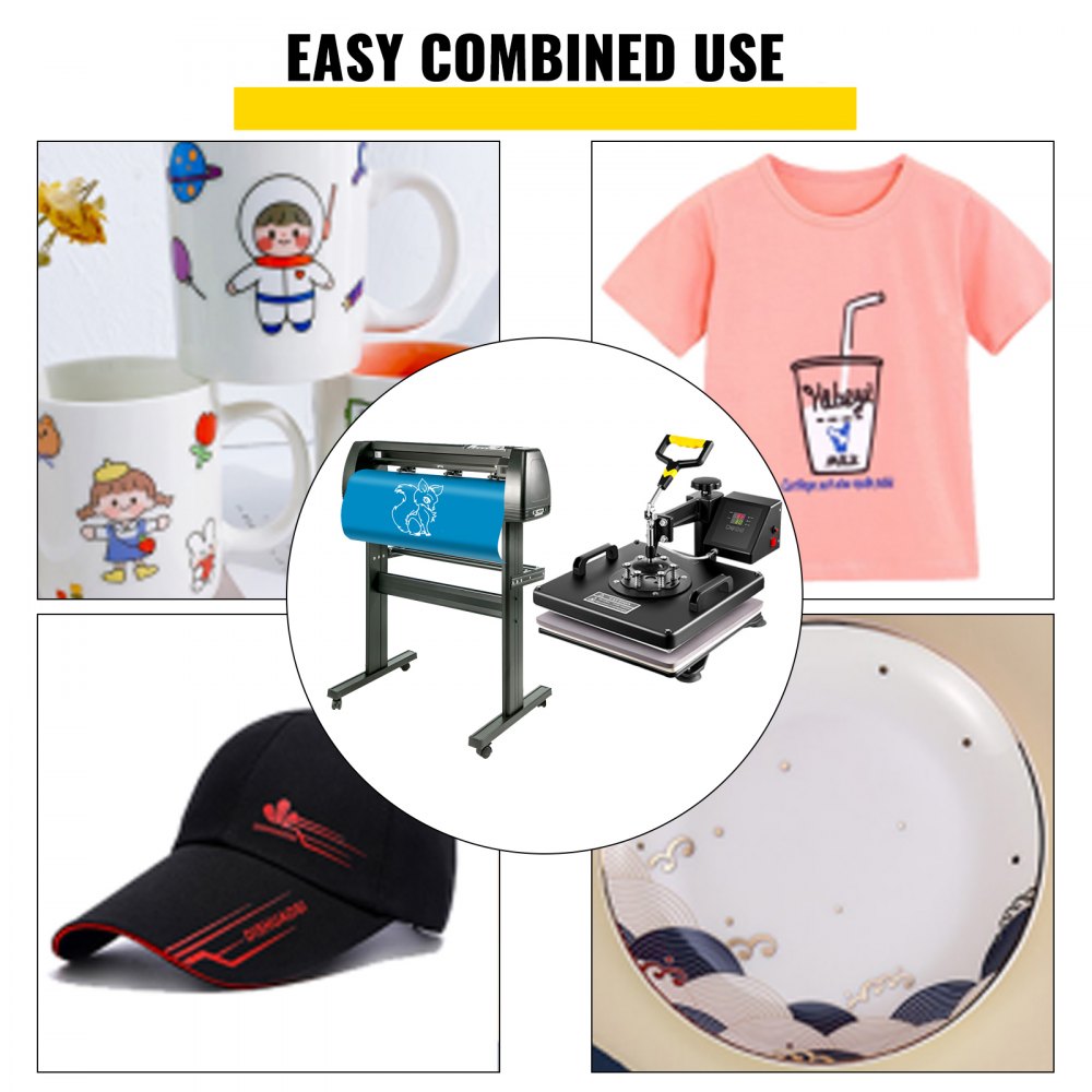 VEVOR 6 In 1 Mug Hat Heat Press & 28 Inch Vinyl Cutter Machine w/ Floor Stand