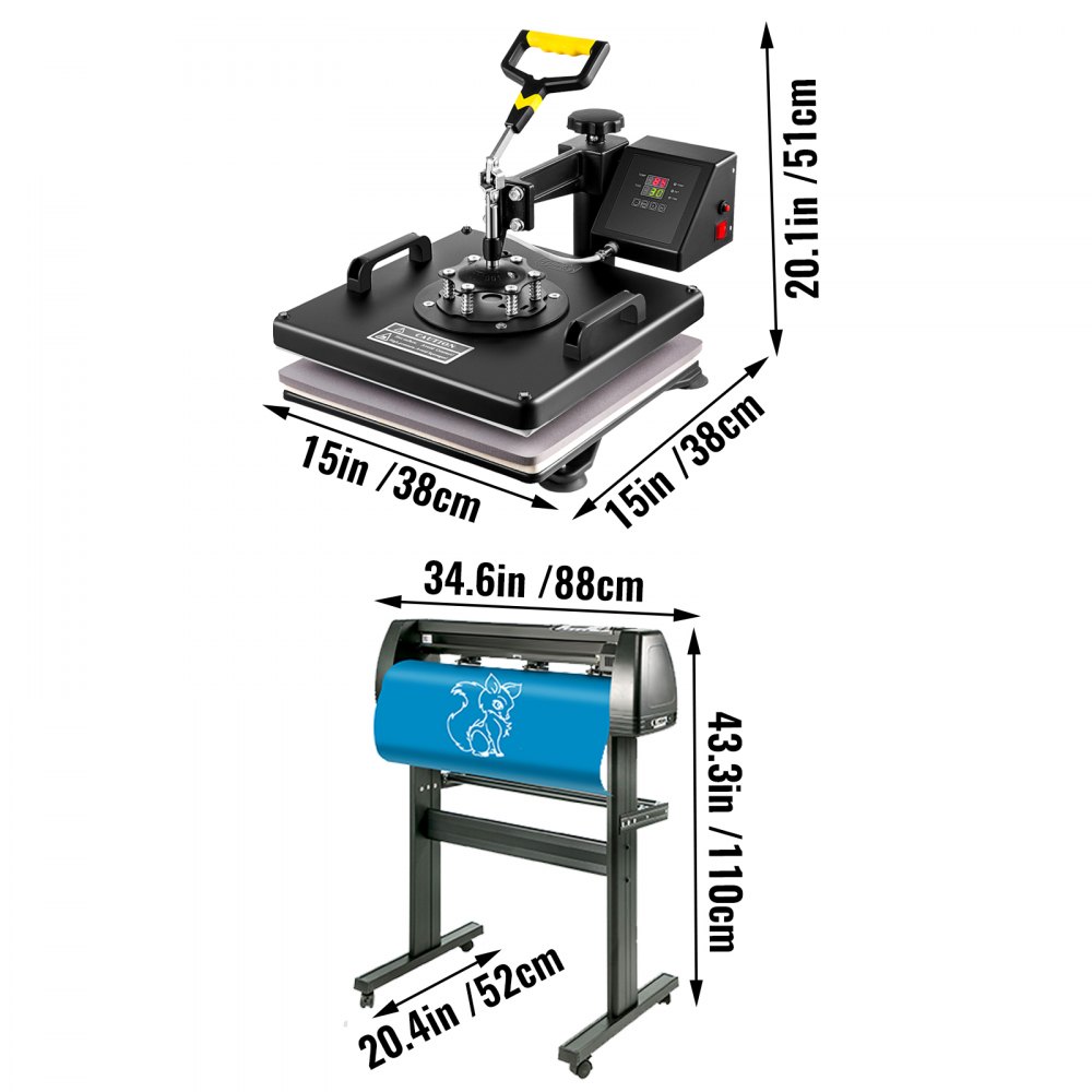 VEVOR 6 In 1 Mug Hat Heat Press & 28 Inch Vinyl Cutter Machine w/ Floor Stand