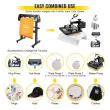 8 In 1 Heat Press 15"x15" Sublimation Machine + 53" Vinyl Cutter/plotter Cutting