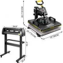 8 In 1 Heat Press 15"x15" Sublimation Machine +28" Vinyl Cutter/plotter Cutting