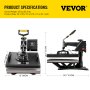 VEVOR Heat Press Máquina de prensa de calor de 15 x 15 pulgadas 5 en 1 Máquina de prensa de calor de camiseta multifuncional digital para camisetas Sombrero Taza Tapa Placa