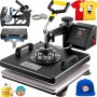 VEVOR Heat Press Machine, 15 x 15 Inch, 5 in 1 Combo Swing Away T-Shirt Sublimation Transfer Printer with Teflon Coated, Mug/Hat/Plate Accessories Included, ETL/FCC Certificated, Black
