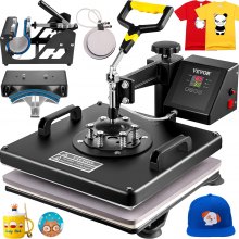 VEVOR Heat Press 5 in 1 Heat Press Machine 38x38cm Heat Transfer Press 15x15Inch T-shirt Press Mulitifuctional  Sublimation Machine for T-shirt Mug Hat Plate Transfer