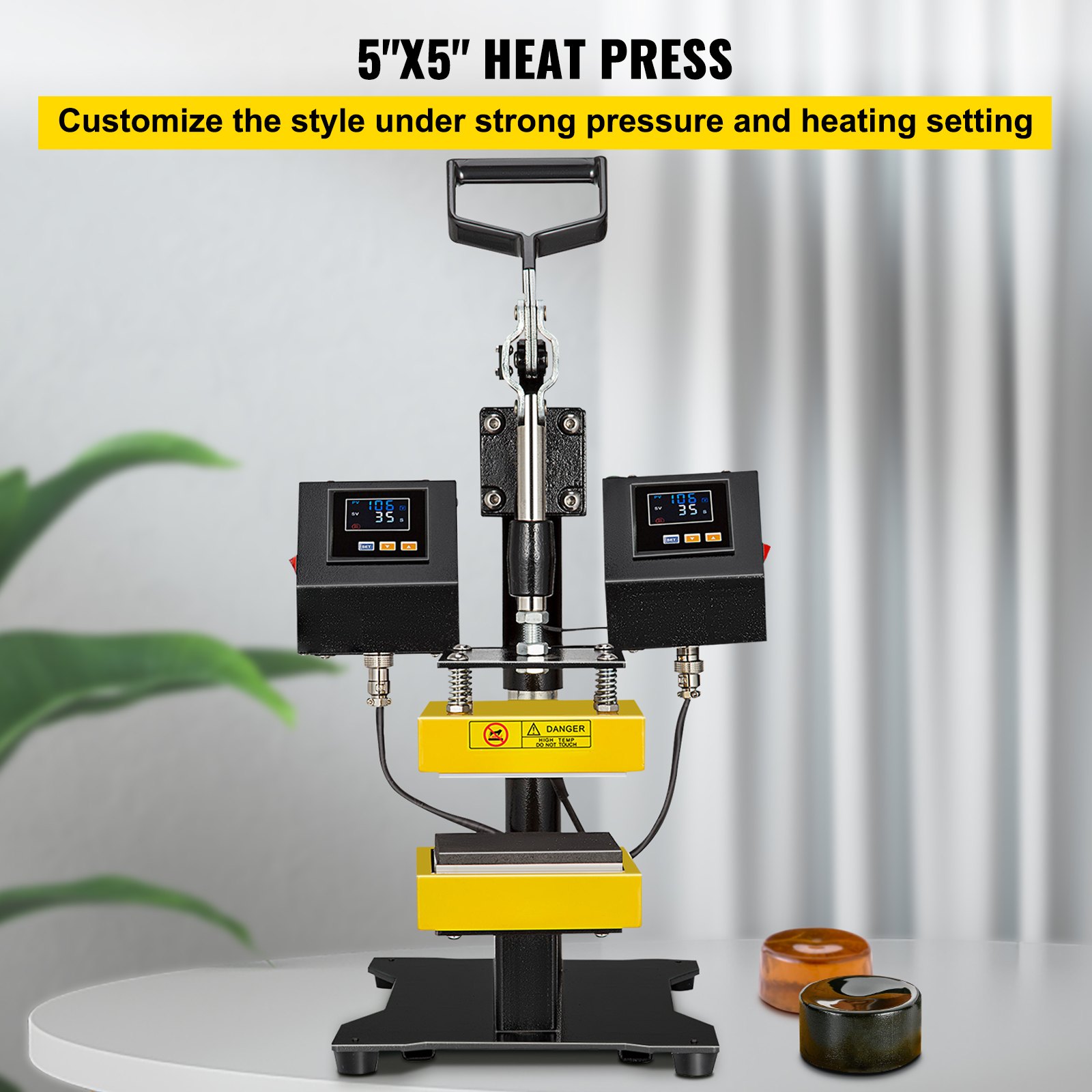 5"x5" Clamshell Style Heat Press Dual Element Heating High Pressure