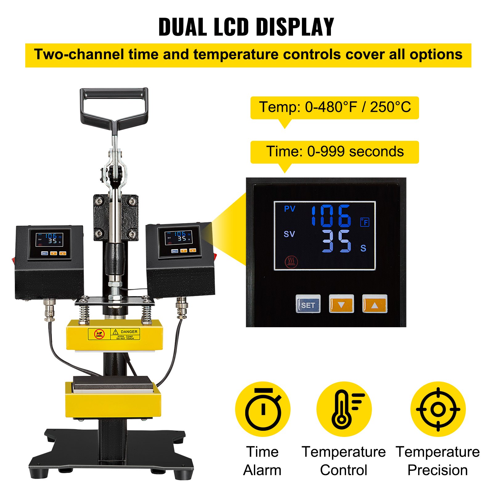 5"x5" Clamshell Style Heat Press Dual Element Heating High Pressure