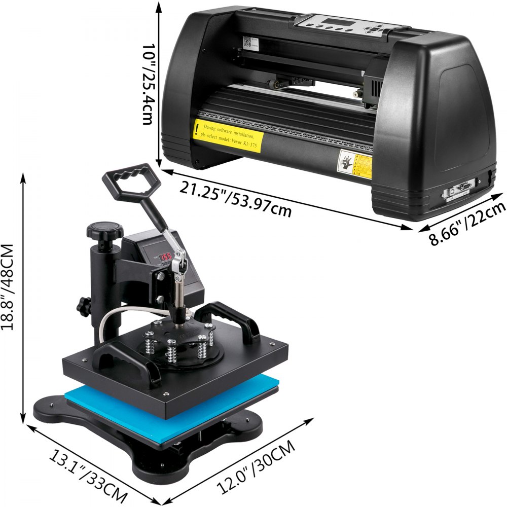 VEVOR HP230-B 12"x10" Dual Digital T-Shirt Heat Press Machine + 14" Vinyl Cutting Plotter With SIGNMASTER Software