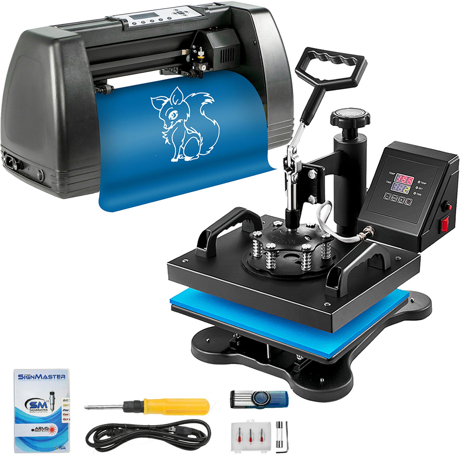 VEVOR HP230-B 12"x10" Dual Digital T-Shirt Heat Press Machine + 14" Vinyl Cutting Plotter With SIGNMASTER Software