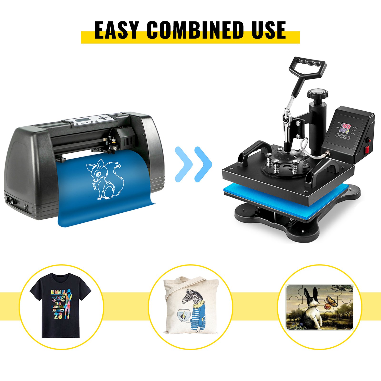 VEVOR HP230-B 12"x10" Dual Digital T-Shirt Heat Press Machine + 14" Vinyl Cutting Plotter With SIGNMASTER Software