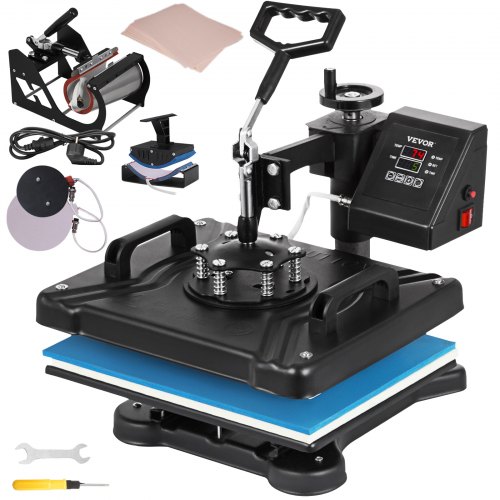 VEVOR Heat Press 12x15 Inch Heat Press Machine 5 in 1 with 100 Pack Teflon Sheet Heat Press Machine for T-shirts Hat Plate Mug Pattern Printing