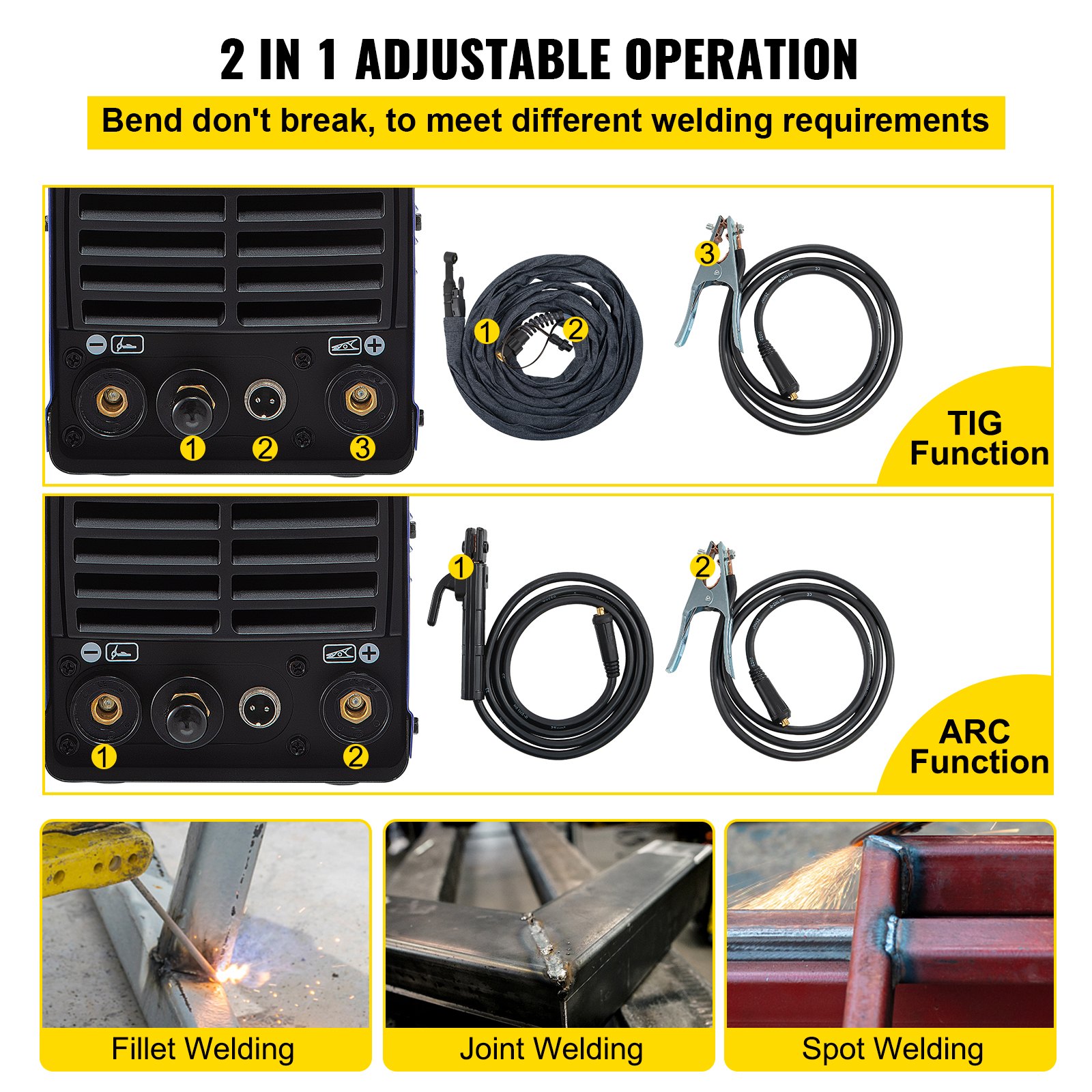 VEVOR TIG-200C, 200 Amp TIG/MMA ARC 2-in-1 Welder HF IGBT DC Inverter Welding Machine for Welding Steel, Titanium and Copper Alloys