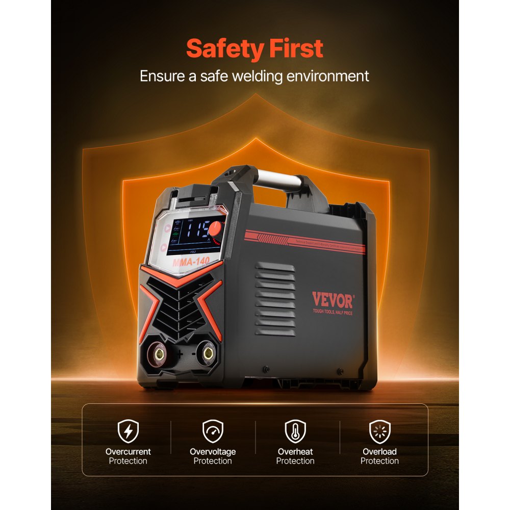 VEVOR MMA Welder, 140A 4-in-1 Welding Machine - MMA (Stick)/DC Pulse MMA/DC Pulse TIG/Lift TIG, LED Display Electric Welder Machine with Synergic Control, IGBT Inverter, Hot Start
