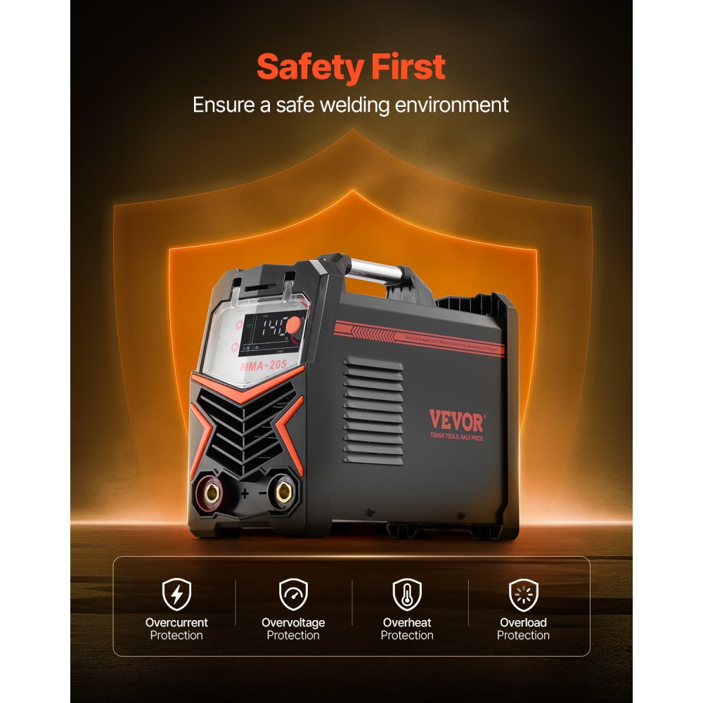 VEVOR MMA Welder, 205A 2-in-1 MMA Lift TIG Stick Welding Machine, IGBT Inverter Portable Welder Machine with Digital Display, Hot Start Arc Force Anti-Stick (Lift Torch Not Included)