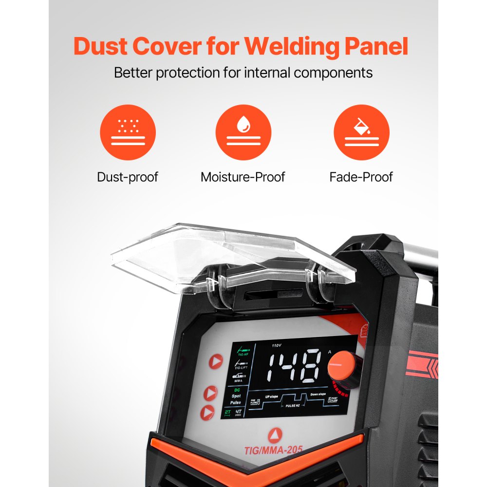 VEVOR TIG Welder, 205A 3-In-1 Welding Machine (Large LED Display)- DC TIG/DC Pulse TIG/MMA(Stick), Electric Welder with IGBT Inverter High-Frequency Start