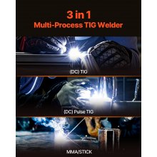 VEVOR TIG Welder 3-In-1 Welding Machine Pulse MMA Stick IGBT Inverter LED