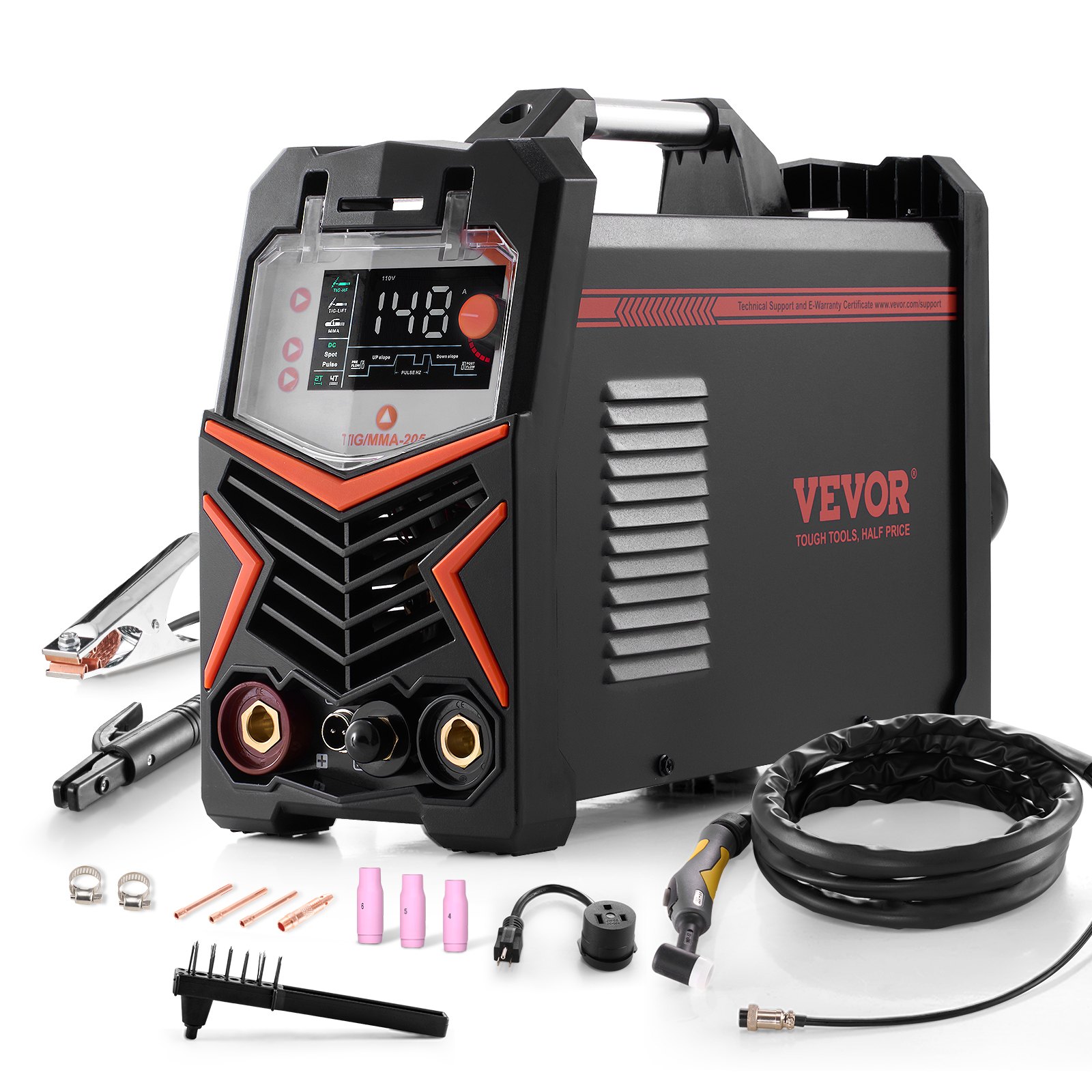 VEVOR TIG Welder, 205A 3-In-1 Welding Machine (Large LED Display)- DC TIG/DC Pulse TIG/MMA(Stick), 110&220V Dual Voltage Electric Welder with IGBT Inverter High-Frequency Start