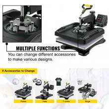 VEVOR Heat Press Machine 15 x 15 Inch 8 In 1 Heat Press 1000W Sublimation Machine 360° Rotation Swing Away Heat Press 8 In 1 Shirt Printing Machine Dual-Tube Heating for DIY T-Shirts Cap Mugs (Black)