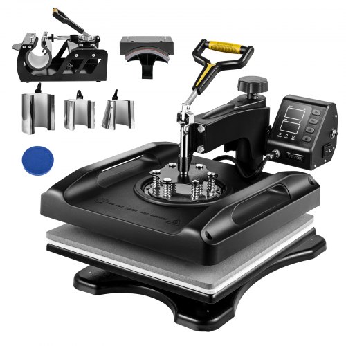 VEVOR Heat Press Machine, 15x15in 8in1 Heat Press, 800W Sublimation Machine, 360° Rotation Swing-Away Heat Press, Dual-Tube Heating Printing for DIY T-Shirts Cap Mugs (Black)