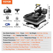 VEVOR Heat Press Machine, 15x15in 8in1 Heat Press, 800W Sublimation Machine, 360° Rotation Swing-Away Heat Press, Dual-Tube Heating Printing for DIY T-Shirts Cap Mugs (Black)