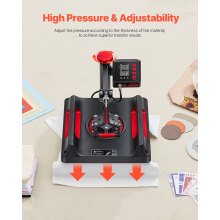 VEVOR Heat Press Machine, 15x15inches Heat Press 8-in-1 Power-Saving Sublimation Machine, 360° Rotation Heat Press, Shirt Printing Machine for Shirts Cap & Mugs, ETL Security Certification, Red