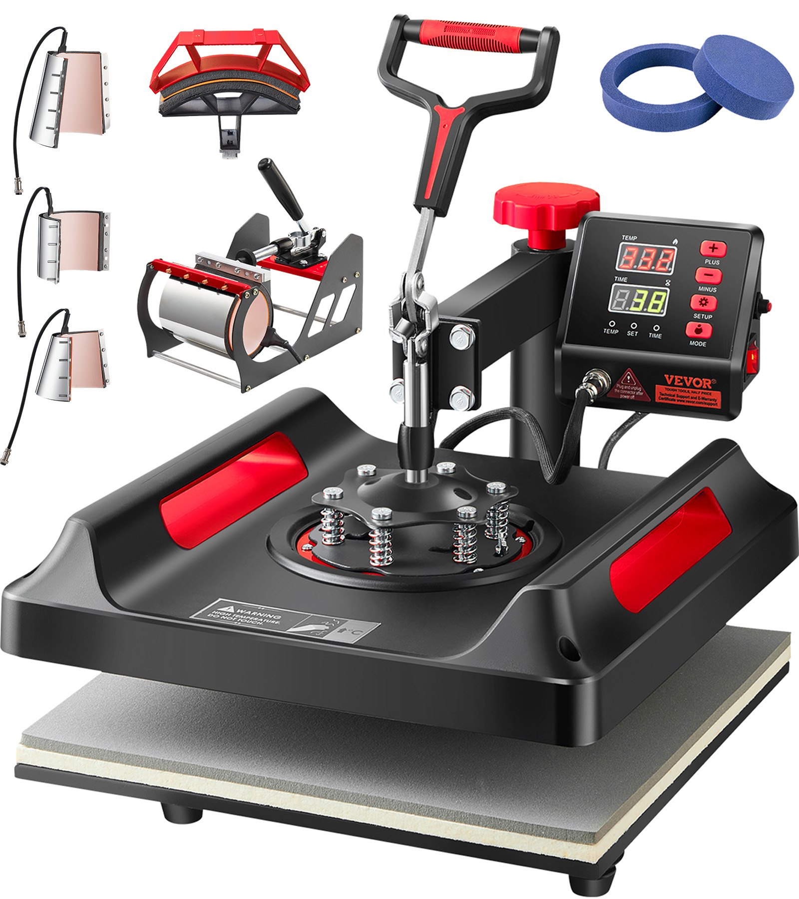 VEVOR Heat Press Machine 8 in 1 Combo, Heat Press 15x15, Swing Away T Shirt Printing Machine Digital Control, Multifunction Heat Transfer Machine Sublimation Heat Press for T-Shirt Hat Cap Mug Plate