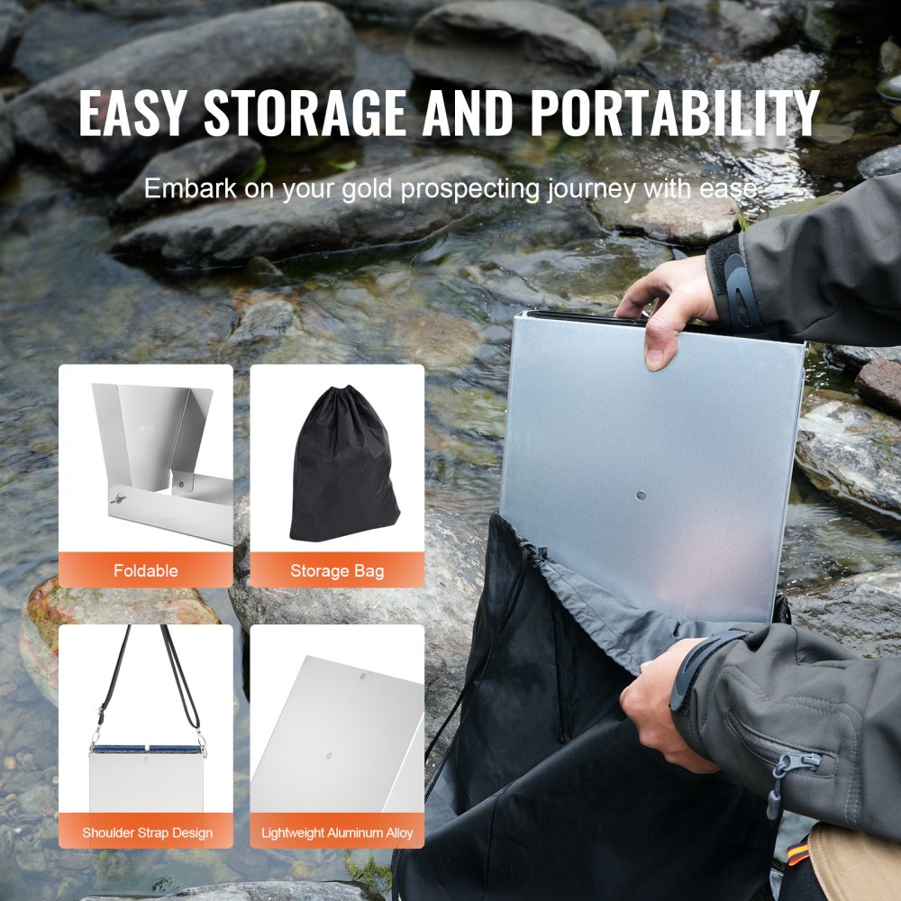 50 Inch Folding Sluice Box Gold Panning Kit, 23pc Gold Prospecting Equipment Kit with Gold Pan, Classifier Screen, Separating Magnet, Backpack and More