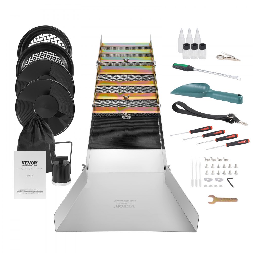 50 Inch Folding Sluice Box Gold Panning Kit, 23pc Gold Prospecting Equipment Kit with Gold Pan, Classifier Screen, Separating Magnet, Backpack and More 50 Inch Folding Sluice Box Gold Panning Kit, 23pc Gold Prospecting Equipment Kit with Gold Pan, Classifier Screen, Separating Magnet, Backpack and More