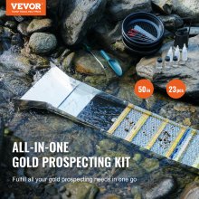 VEVOR Gold Panning Kit med Sluice Box, 50" Aluminium Gold Mining Utrustning, 23 STS Gold Prospecting Kit med Gold Pan, Classifier Screen, Separeringsmagnet, Dragsko Ryggsäck och tillbehör
