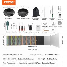 VEVOR Gold Panning Kit With Sluice Box, 50" Aluminum Gold Mining Equipment, 23 PCS Gold Prospecting Kit with Gold Pan, Classifier Screen, Separating Magnet, Drawstring Backpack and Accessories