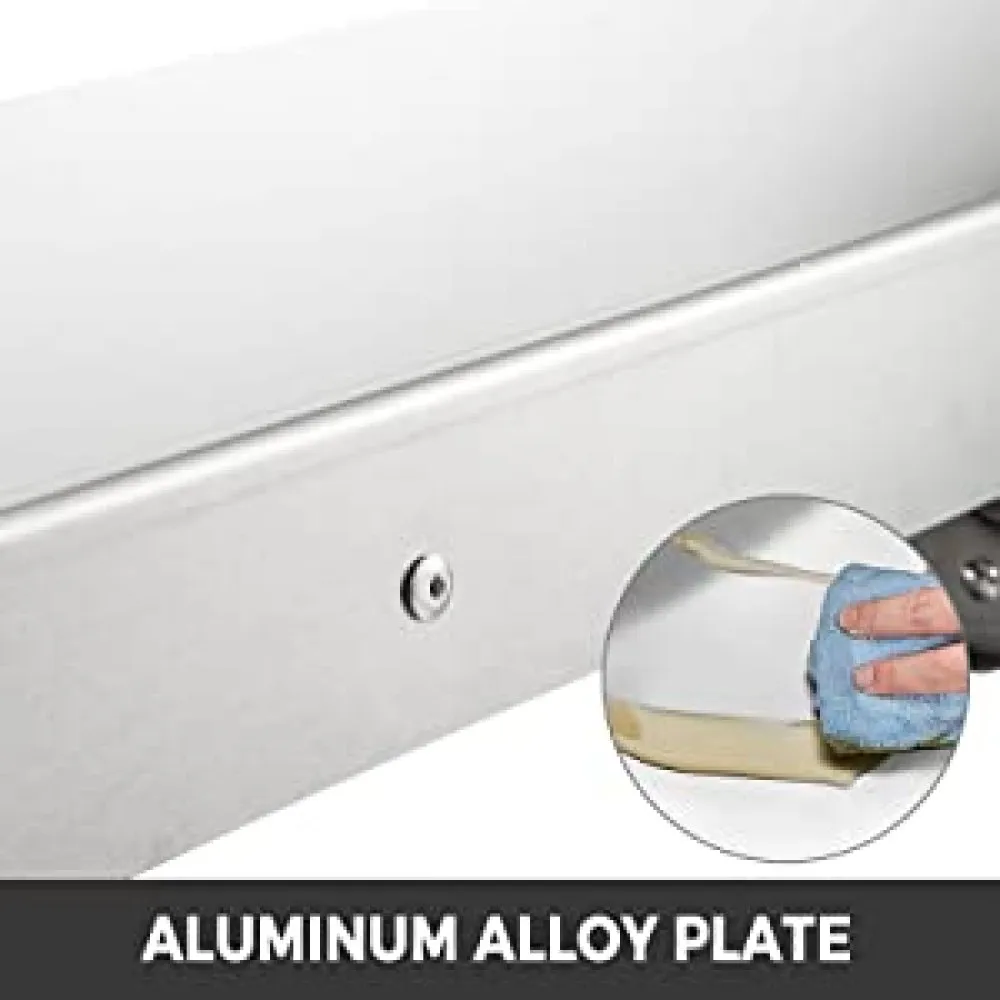 VEVOR concession shelf with aluminum alloy plate being cleaned with a cloth.