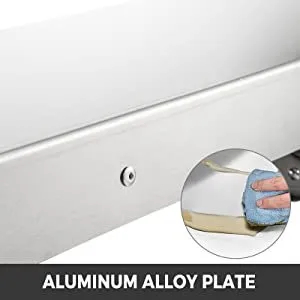 VEVOR concession shelf with aluminum alloy plate being cleaned with a cloth.