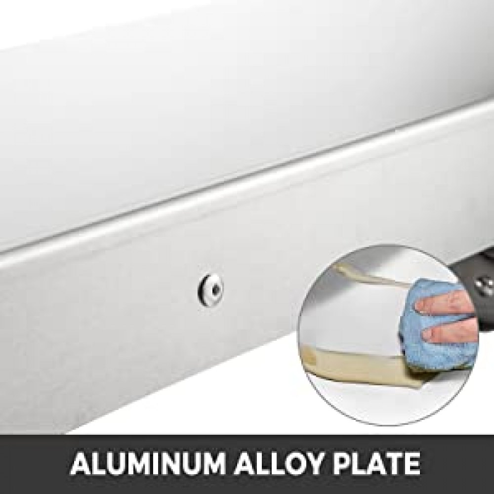VEVOR concession shelf showcasing aluminum alloy plate with a person cleaning it.
