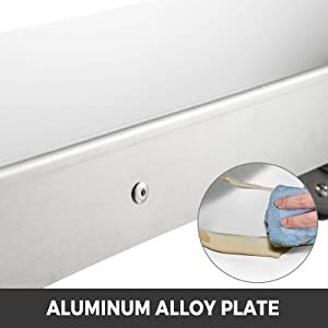 VEVOR concession shelf showcasing aluminum alloy plate with a person cleaning it.