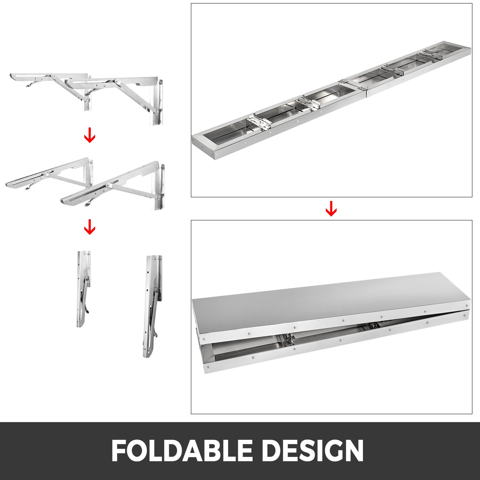 VEVOR concession shelf foldable design in various stages of assembly.