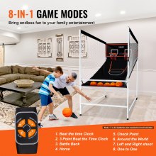 VEVOR Arcade Cage Basketball Game, 2 Player Indoor Basketball Game, Home Dual Shot Sport with 5 Balls, 8 Game Modes, Electronic Scoreboard, and Inflation Pump, for Kids, Adults (Black & White)