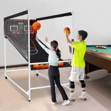 Jeu de basket-ball d'arcade VEVOR, jeu de basket-ball d'intérieur pour 2 joueurs, sport à double tir à domicile avec 5 balles, 8 modes de jeu, tableau de bord électronique et pompe de gonflage, pour enfants, adultes (noir et blanc)