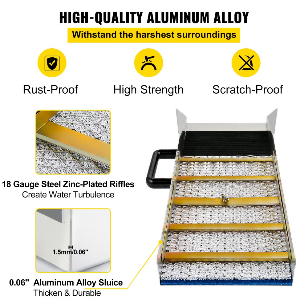 Aluminum Alloy Sluice Box, Compact 24" Mini Sluice Boxes for Gold, Lightweight Gold Sluice Equipment, Portable Sluice Boxes w/Miner's Moss, River, Creek, Gold Panning, Prospecting, Dredging Aluminum Alloy Sluice Box, Compact 24" Mini Sluice Boxes for Gold, Lightweight Gold Sluice Equipment, Portable Sluice Boxes w/Miner's Moss, River, Creek, Gold Panning, Prospecting, Dredging
