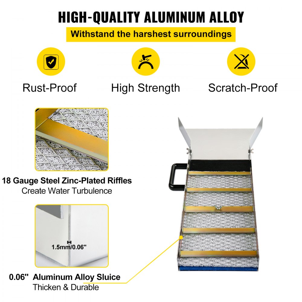 Aluminum Alloy Sluice Box, Compact 30" Long Sluice Boxes for Gold, Lightweight Gold Sluice Equipment, Portable Sluice Boxes w/Miner's Moss, River, Creek, Gold Panning, Prospecting, Dredging