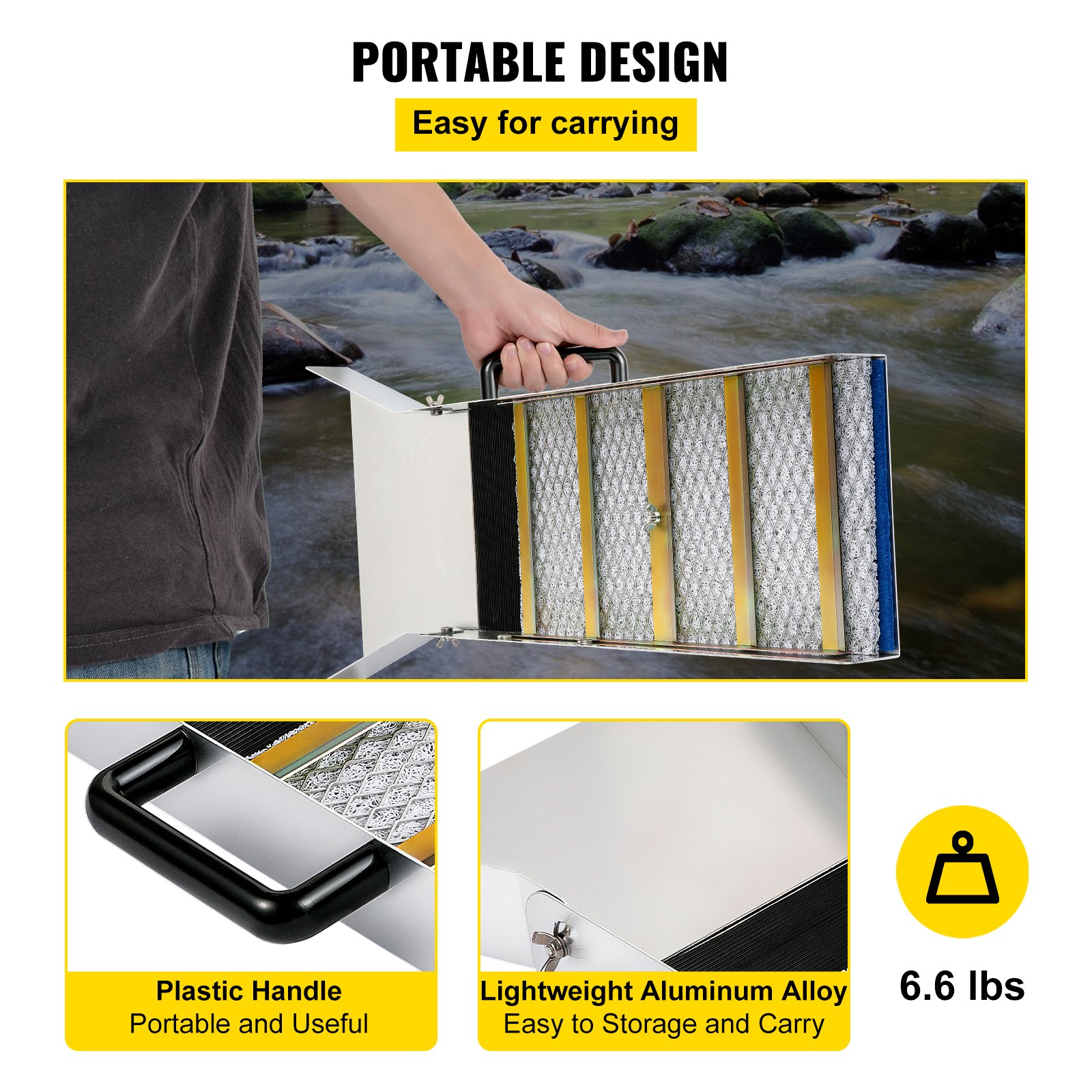 VEVOR Aluminum Alloy Sluice Box, Compact 30" Long Sluice Boxes for Gold, Lightweight Gold Sluice Equipment, Portable Sluice Boxes with Miner's Moss, River, Creek, Gold Panning, Prospecting, Dredging