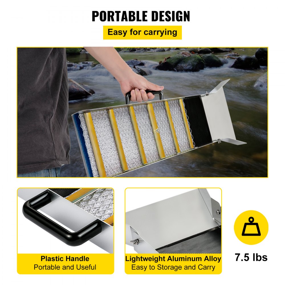 Aluminum Alloy Sluice Box, Compact 36" Mini Sluice Boxes for Gold, Lightweight Gold Sluice Equipment, Portable Sluice Boxes w/Miner's Moss, River, Creek, Gold Panning, Prospecting, Dredging Aluminum Alloy Sluice Box, Compact 36" Mini Sluice Boxes for Gold, Lightweight Gold Sluice Equipment, Portable Sluice Boxes w/Miner's Moss, River, Creek, Gold Panning, Prospecting, Dredging
