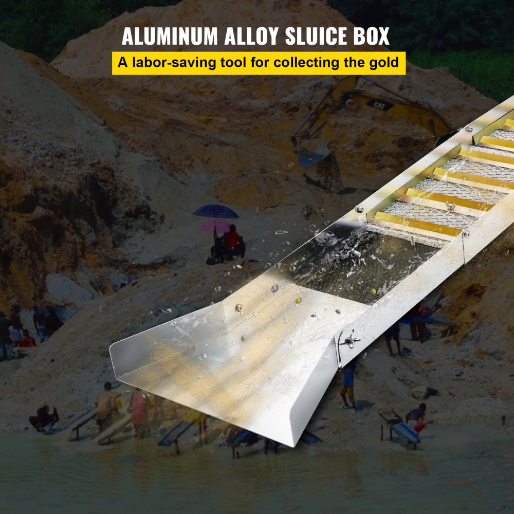 Folding Aluminum Alloy Sluice Box, Compact 50" Sluice Boxes for Gold, Lightweight Gold Sluice Equipment, Portable Sluice Boxes w/Miner's Moss, River, Creek, Gold Panning, Prospecting, Dredging Folding Aluminum Alloy Sluice Box, Compact 50" Sluice Boxes for Gold, Lightweight Gold Sluice Equipment, Portable Sluice Boxes w/Miner's Moss, River, Creek, Gold Panning, Prospecting, Dredging