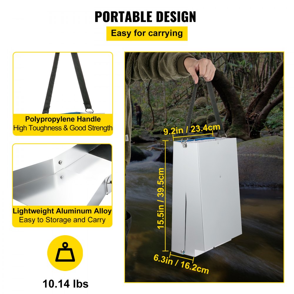 Folding Aluminum Alloy Sluice Box, Compact 50" Sluice Boxes for Gold, Lightweight Gold Sluice Equipment, Portable Sluice Boxes w/Miner's Moss, River, Creek, Gold Panning, Prospecting, Dredging Folding Aluminum Alloy Sluice Box, Compact 50" Sluice Boxes for Gold, Lightweight Gold Sluice Equipment, Portable Sluice Boxes w/Miner's Moss, River, Creek, Gold Panning, Prospecting, Dredging