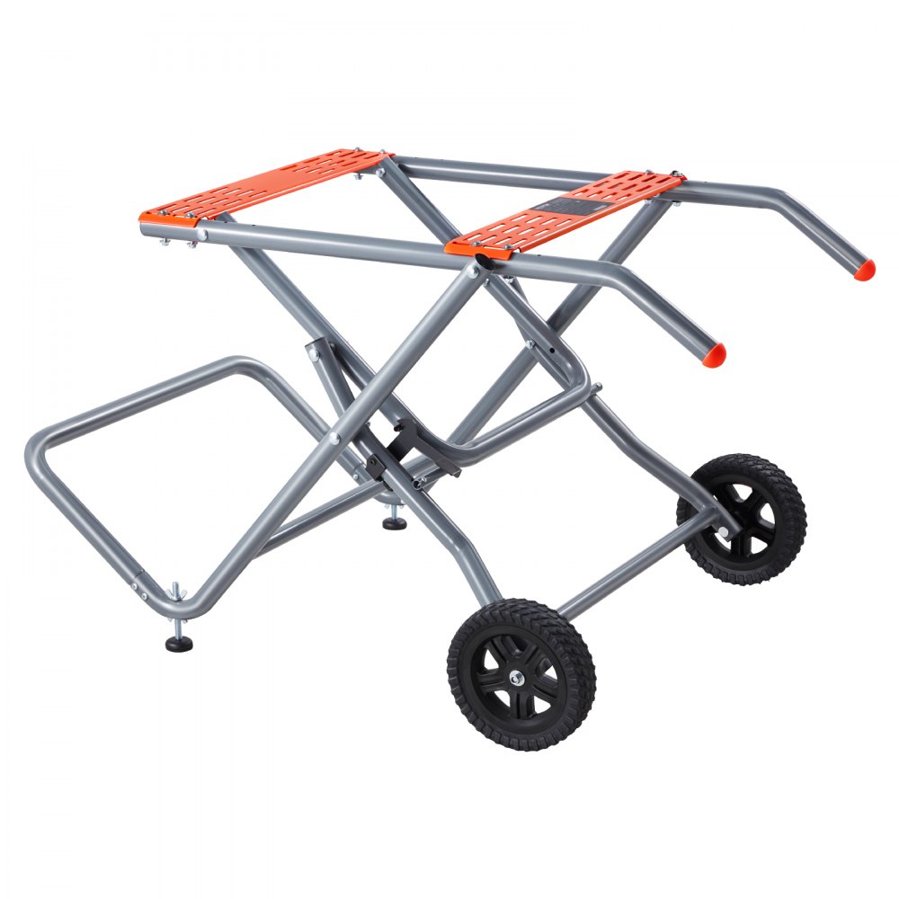 VEVOR Portable Table Saw Stand, 350 lbs Load Capacity, Rolling Foldable Table Saw Table with 8 Inches Rubber Wheels, Heavy Duty Construction, Easy Storage, Universal for Most Brands of Table Saws