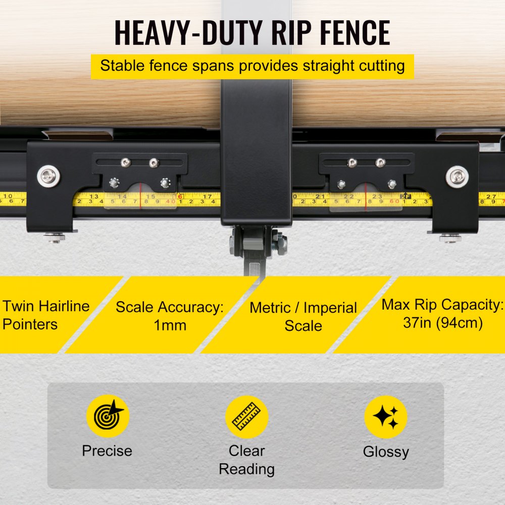 VEVOR Table Saw Fence System, 37"×57" Classic Table Saw Fence Rail, Metric/Imperial Scale, Adjustable Hole Saw Fence System, w/Front Guide Bar Table Saw Fence, Tablesaw Fence Slide for Easy Gliding