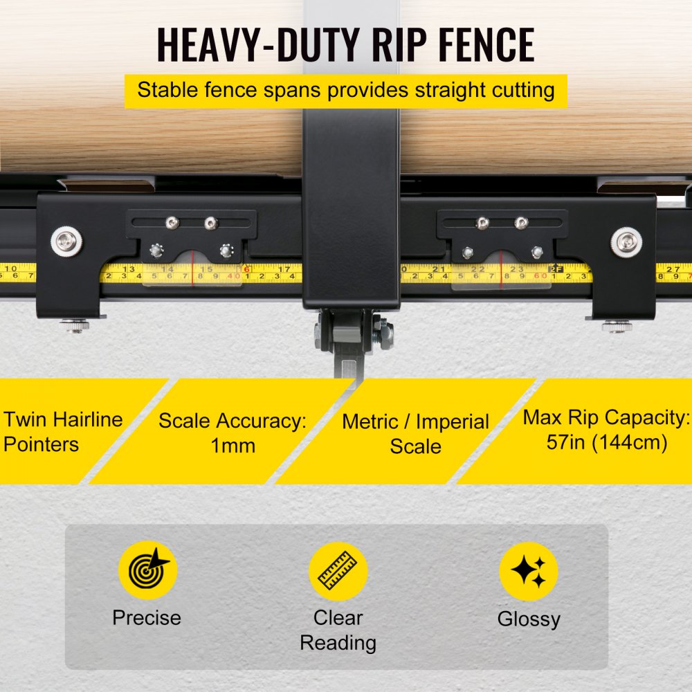 VEVOR Table Saw Fence System, 57"×57" Classic Table Saw Fence Rail, Metric/Imperial Scale, Adjustable Hole Saw Fence System, w/Front Guide Bar Table Saw Fence, Tablesaw Fence Slide for Easy Gliding