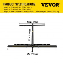 VEVOR Table Saw Fence System, 57"×57" Classic Table Saw Fence Rail, Metric/Imperial Scale, Adjustable Hole Saw Fence System, w/Front Guide Bar Table Saw Fence, Tablesaw Fence Slide for Easy Gliding