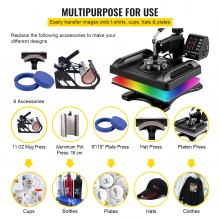 VEVOR Heat Press Machine 12 x 15 Inch 6 In 1 Heat Press 360° Rotation Swing Away Heat Press 1000W Sublimation Machine 6 In 1 Black Shirt Printing Machine Dual-Tube Heating for DIY Mugs Cap T-Shirts