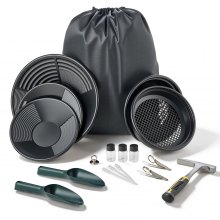 VEVOR Gold Panning Kit, 10 in and 14 in Pans, 19 PCS Portable Prospecting Equipment Kit with Classifier Sieves, Sand Magnet, Rock Pick, Scoops, Backpack, and Accessories, for Outdoor Gold Recovery