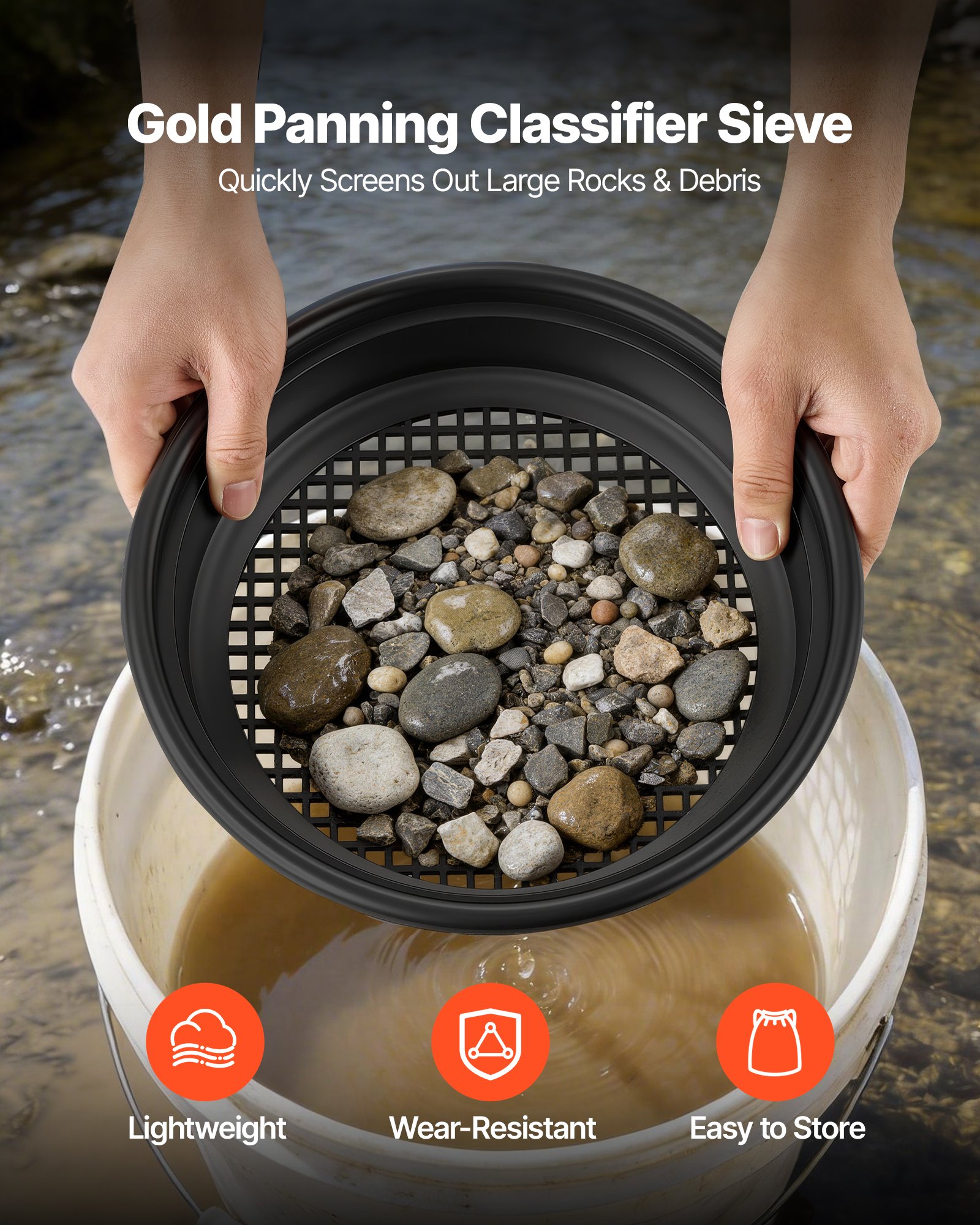 VEVOR Gold Panning Kit, 254 mm and 355 mm Pans, 19 PCS Portable Prospecting Equipment Kit with Classifier Sieves, Sand Magnet, Rock Pick, Scoops, Backpack, and Accessories, for Outdoor Gold Recovery