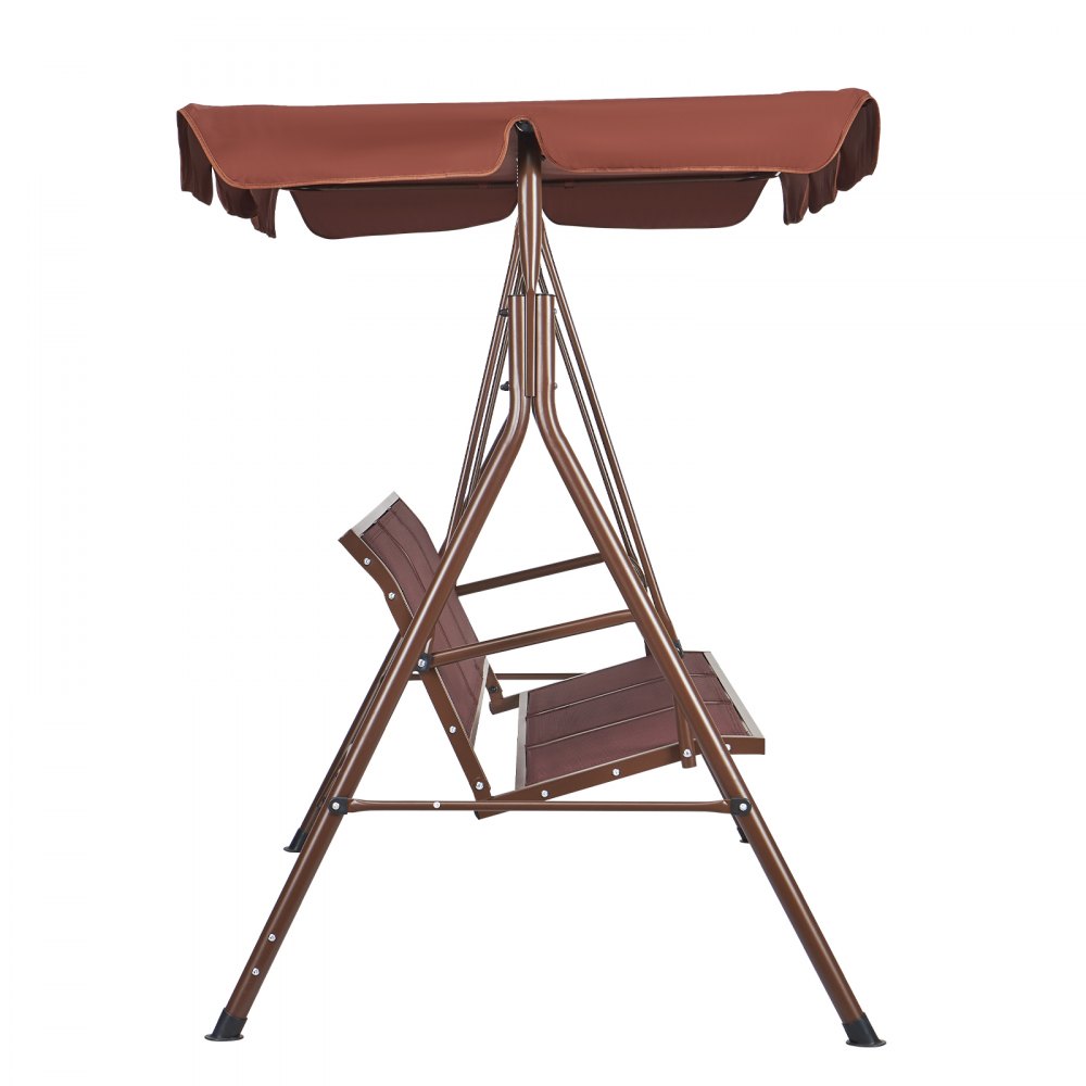VEVOR 3-Seat Patio Swing Chair, Outdoor Patio Swing with Adjustable Canopy, Porch Swing with Armrests, Teslin Fabric and Alloy Steel Frame, for Balcony, Backyard, Patio, Garden, Poolside, Brown